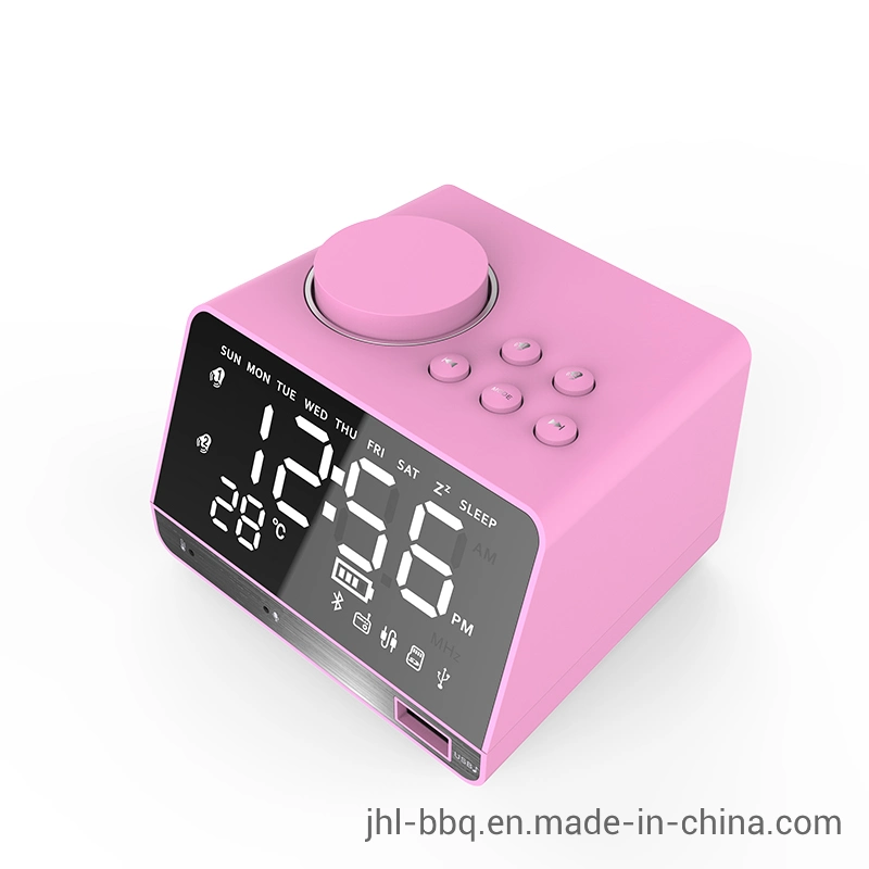 2019 Fashion Tabletop and Desk Blue Tooth Speaker   with Calendar Clock and Dual Alarm FM Radio Speaker Dual USB Charging Week and Temperature Display